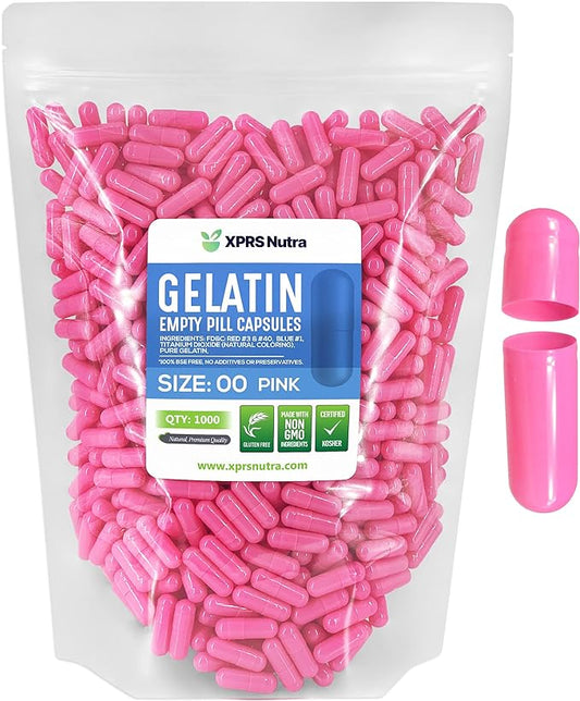 XPRS Nutra Size 00 Empty Capsules - 1000 Count Empty Gelatin Capsules - Empty Pill Capsules - DIY Capsule Filling - Fillable Pill Capsules Empty Gel Caps (Pink)