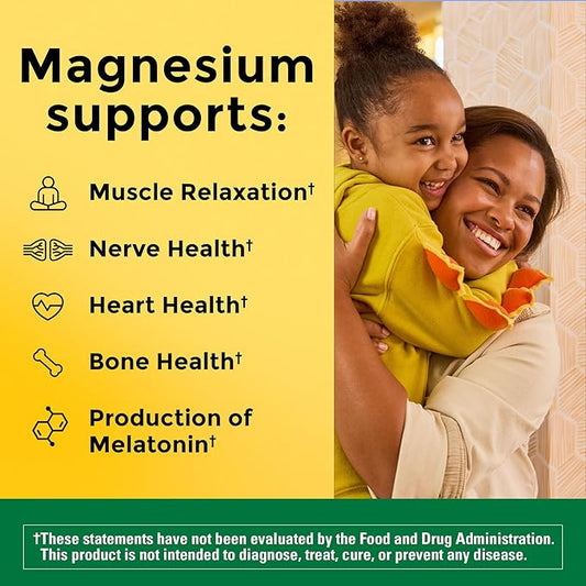 Nature Made Magnesium Glycinate 200 mg per serving, Magnesium Supplement for Muscle, Heart, Nerve and Bone Support, 180 Magnesium Bisglycinate Capsules, 90 Day Supply