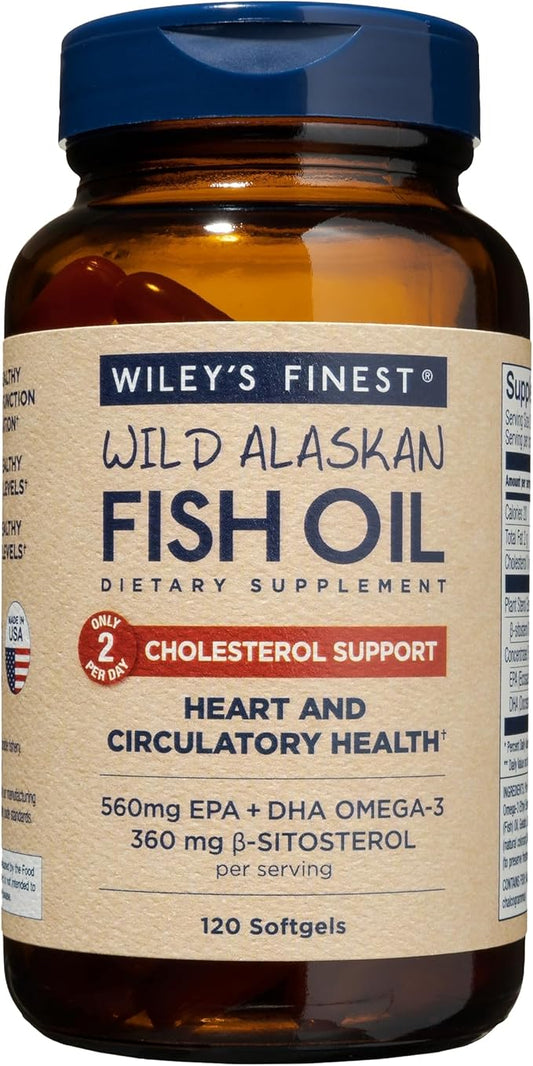Wiley's Finest Wild Alaskan Fish Oil 560mg Omega-3s Omega-3s - 120 Softgels (60 Servings)