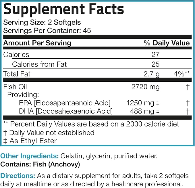 Bronson Omega 3 Fish Oil Triple 2720 mg, 1250 mg 488 mg, 90 Softgels