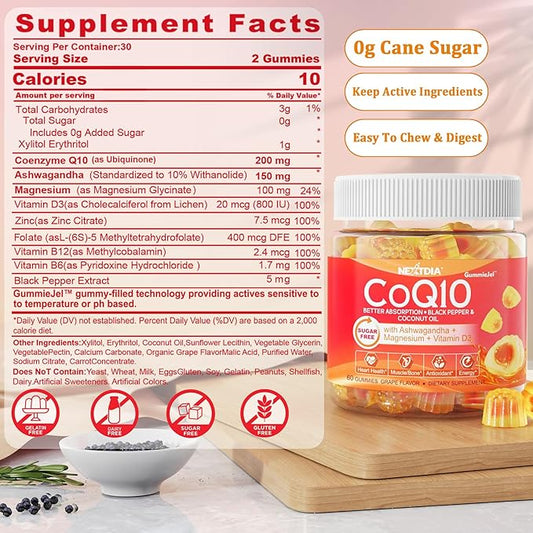 Sugar-Free CoQ10 200mg 100mg Filled Gummies D3, B12, B12, B6, B6, B9,Ultra B9,Ultra Absorption Q10 (Ubiquinone),For