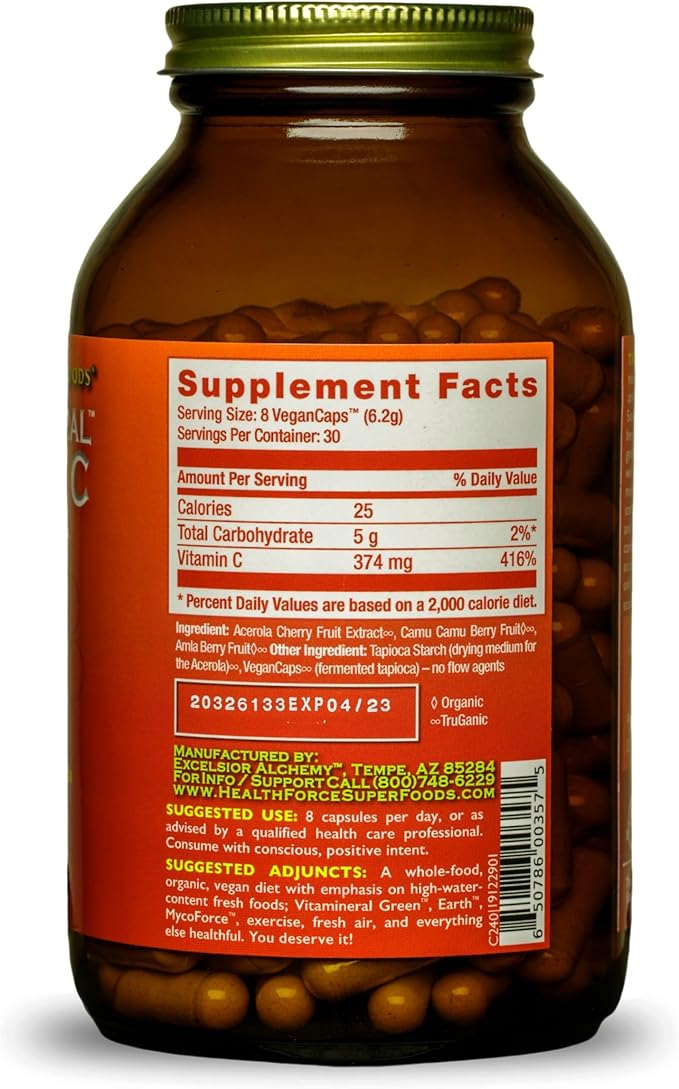 HEALTHFORCE SUPERFOODS Truly Natural Vitamin C 240 Vegan 30 Servings