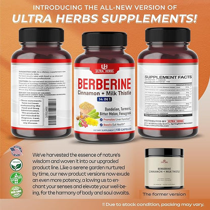 Premium Berberine 12,200MG with Cinnamon, Milk (150 Count 1))