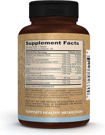 Pomona Wellness Vitamin B Complex Supplement 10 B B12, Supports 50 Tablets