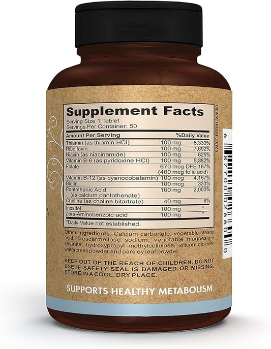 Pomona Wellness Vitamin B Complex Supplement 10 B B12, Supports 50 Tablets