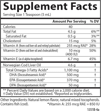 Carlson - Cod Liver Oil, 1100 Omega-3s, Liquid 250 ml