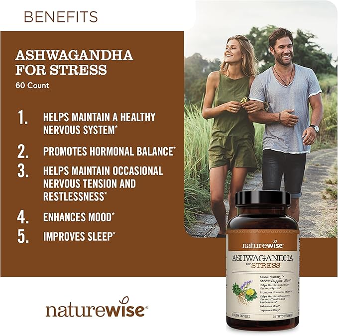 NatureWise Ashwagandha for Stress KSM-66 Ashwagandha 60 Capsules[1-Month Capsules[1-Month Supply]