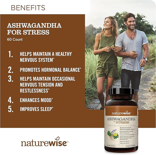 NatureWise Ashwagandha for Stress KSM-66 Ashwagandha 60 Capsules[1-Month Capsules[1-Month Supply]