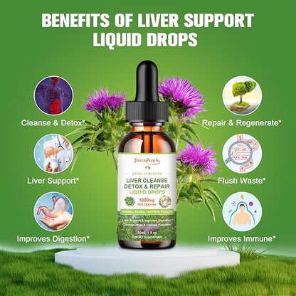 Liver Health Support Liquid-Liver Cleanse Detox 1000mg Milk 500mg Artichoke 17x Potent 1Fl Oz