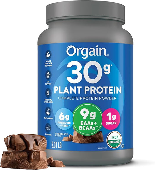 Orgain Organic 30g Vegan Protein Powder, 9g EAAs+BCAAs, 6g Prebiotic 1g Sugar, 2.01lb (Packaging
