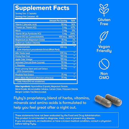 Flyby Recovery Supplement - All The Hang, Without The Over!™ - with Milk Thistle, Vitamin C, Activated Charcoal, and Apple Cider Vinegar - Pre & Post Drinking Formula (80 Count)