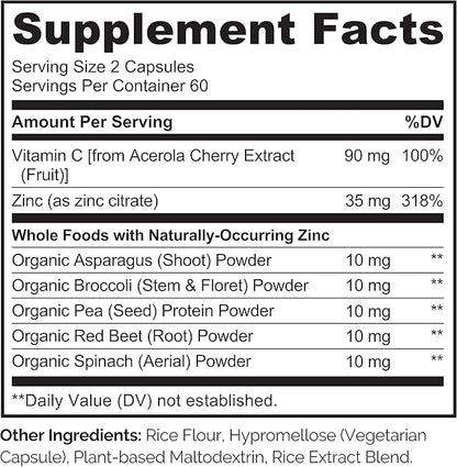 NATURELO Vegan Zinc Immune Support Capsules 120 Capsules (2 Pack)
