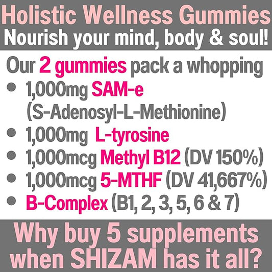 SAM-e & L-Tyrosine Gummies 1000mg Each B12 & 5-MTHF, Supplement/Supplements 1000 750 750 500 500 400 400 250 250 mg 400mg 500mg 500mg 750mg 750mg