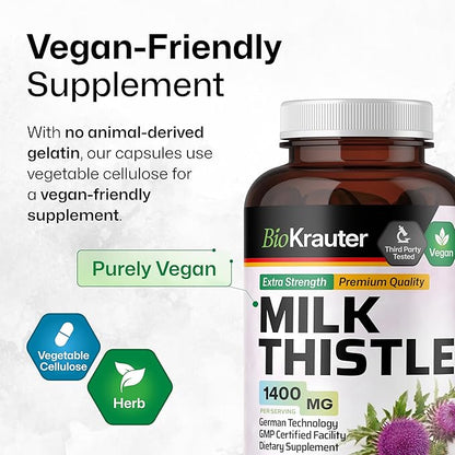 MAUWE HERBS Milk Thistle Organic Capsules 250 Vegan 1400 mg