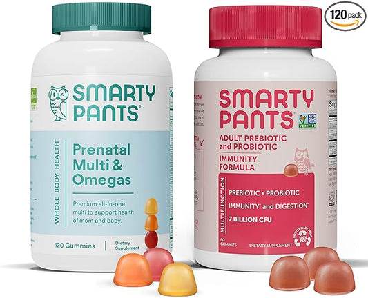 SmartyPants Prenatal Multivitamins and Probiotic Immunity 3 Fish D3, C, (30 Day