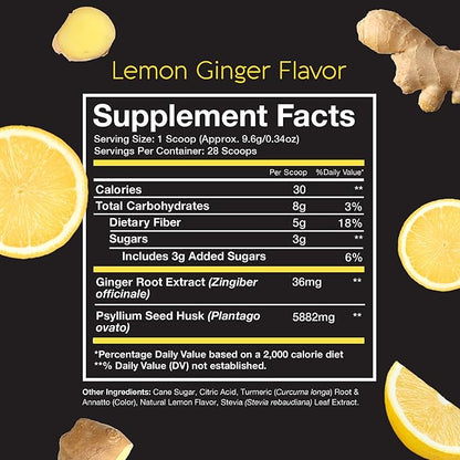 Pinch Magic Fiber | Prebiotic Fiber Supplement for Women & Men | Psyllium Husk Powder for Digestive & Gut Health Support | Keto, Vegan, Low Sugar Fiber Powder | USA-Made | Lemon Ginger, 28-Day Supply
