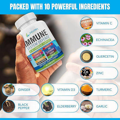 10 in 1 Immune System Support Supplement (1000 mg), D3 (5000iu), (5000iu), Zinc (40 mg),