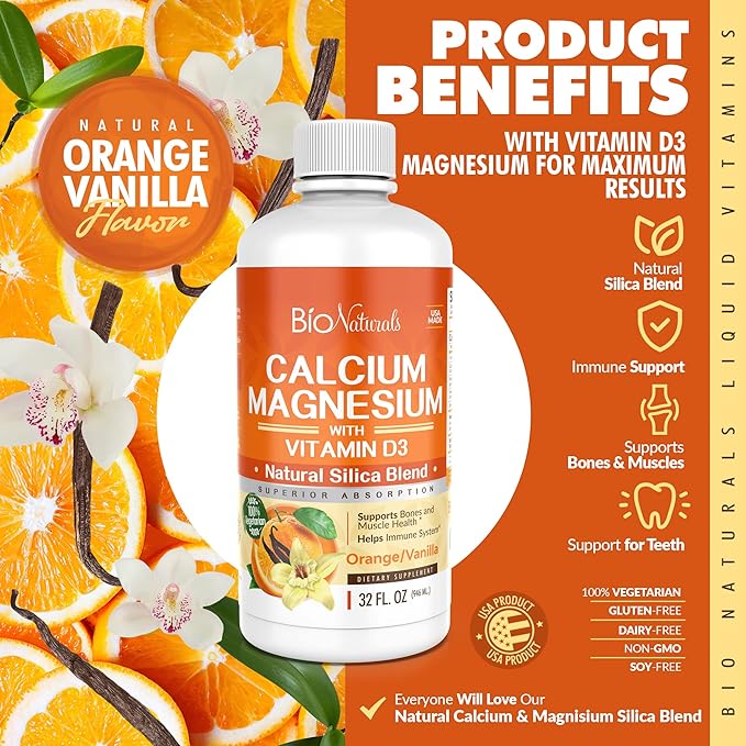 Calcium & Magnesium Liquid Supplement D3 - 100% Vegetarian 32 fl