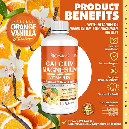 Calcium & Magnesium Liquid Supplement D3 - 100% Vegetarian 32 fl