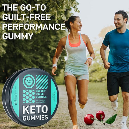 MCT Oil Keto Gummies Collagen Metabolism Booster - Pre Workout Gummy Energy Chews Keto Candy - Physical and Mental Energy, Low Carb, Low Calorie - 60 Cherry Collagen Gummies For Women and Men