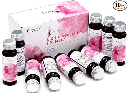 Hydrolyzed Liquid Collagen Drink, 10,000mg Wild-Caught Q10, Coenzyme, (1 Box, 10 Bottles,