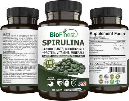 Spirulina 3000mg Supplement (500 Tablets)