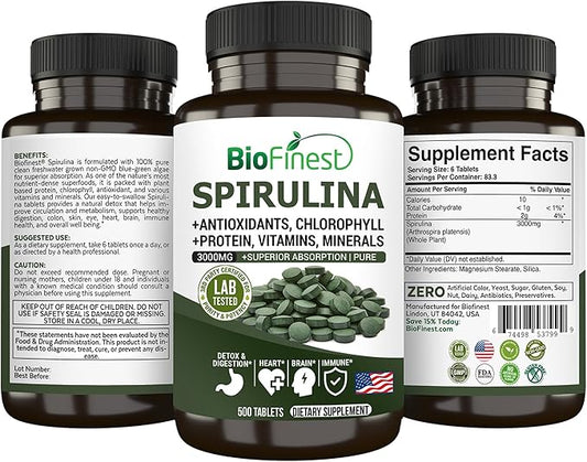 Spirulina 3000mg Supplement (500 Tablets)