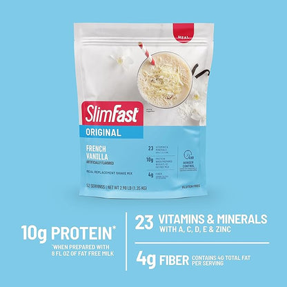 SlimFast Meal Replacement Powder, Original French Vanilla, Shake Mix, 10g of Protein, 52 Servings