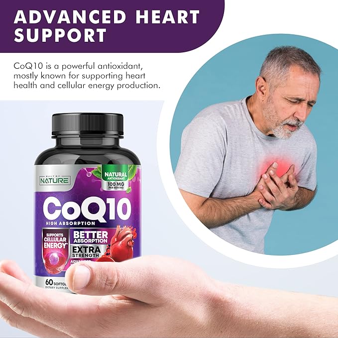 CoQ10 100mg Softgels, High Absorption Coenzyme Q10, Heart 60 Count 2 Month