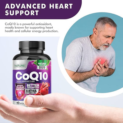CoQ10 100mg Softgels, High Absorption Coenzyme Q10, Heart 60 Count 2 Month