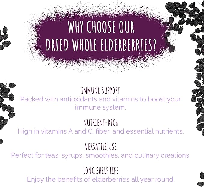 100% Certified Organic Dried Elderberries 1 lb
