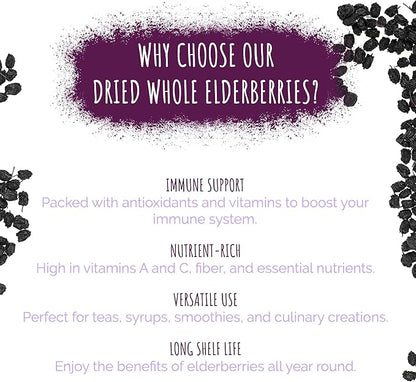 100% Certified Organic Dried Elderberries 1 lb
