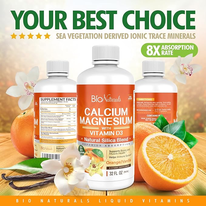 Calcium & Magnesium Liquid Supplement D3 - 100% Vegetarian 32 fl