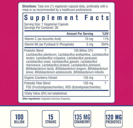 Women's Probiotic, 100 Billion & 15 B6 for 30 Capsules