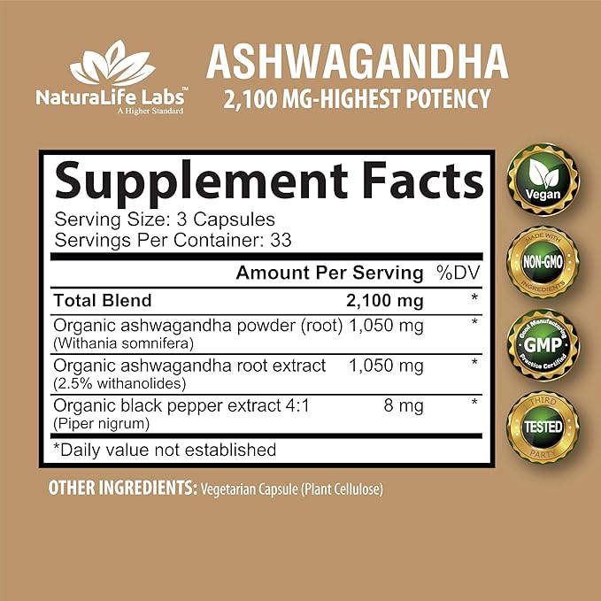 Organic Ashwagandha 2,100 mg 100 Vegan