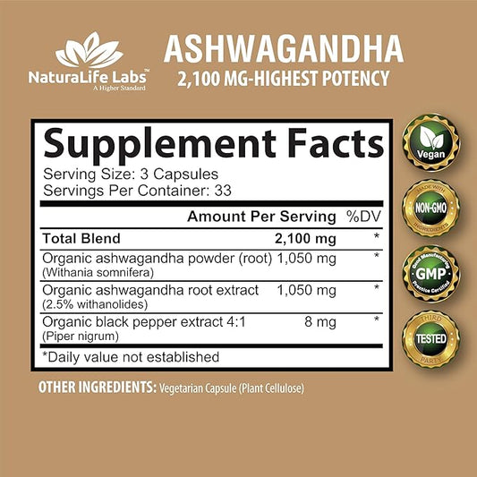 Organic Ashwagandha 2,100 mg 100 Vegan