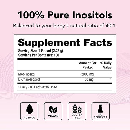 Theralogix Ovasitol Inositol Powder Packets - 90-Day Supply - Myo-Inositol & D-Chiro Inositol for Hormone Balance & Ovarian Function Support* - NSF Certified - 180 Packets