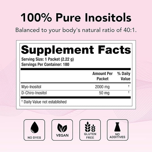 Theralogix Ovasitol Inositol Powder Packets - 90-Day Supply - Myo-Inositol & D-Chiro Inositol for Hormone Balance & Ovarian Function Support* - NSF Certified - 180 Packets