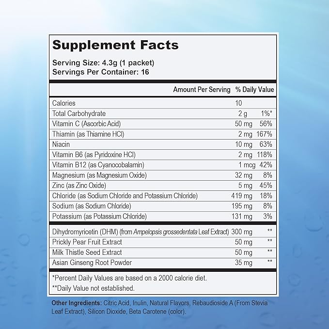 restirr After Alcohol Aid & Recovery: Supports Liver Health, Metabolism, Immune System with DHM, Milk Thistle, B-Complex with Extra Strength Hydration. 16 Stick Packs