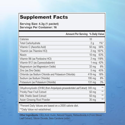 restirr After Alcohol Aid & Recovery: Supports Liver Health, Metabolism, Immune System with DHM, Milk Thistle, B-Complex with Extra Strength Hydration. 16 Stick Packs
