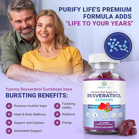 Purify Life Sugar-Free Resveratrol Gummies 1500mg Resveratrol