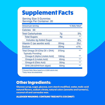 Feel Great Omega & DHA Gummies for Adults Plant Based Omega 3 Fish Oil Alternative | Vegetarian | Vitamin C, Chia, and Omega3, Supports Brain, Immune, Prenatal Functions, (60 Count)