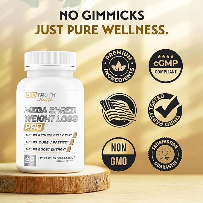 MEGA Shred PRO - Supports GLP-1 Pathway Function - Weight Loss Pills for Women & Fat Burner for Men + Appetite Suppressant Supplement | 3rd Party Tested Supplement - 60 Capsules