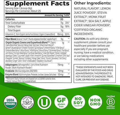 Orgain Organic Wonder Gut Fiber Supplement Powder, 5 in 1 Blend with 1 Billion Probiotics, Greens, Vitamin C, Adaptogens for Gut Health and Immune Support, Non-GMO, Strawberry Lemonade, 7.05 oz