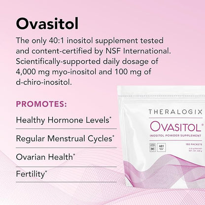 Theralogix Ovasitol Inositol Powder Packets - 90-Day Supply - Myo-Inositol & D-Chiro Inositol for Hormone Balance & Ovarian Function Support* - NSF Certified - 180 Packets