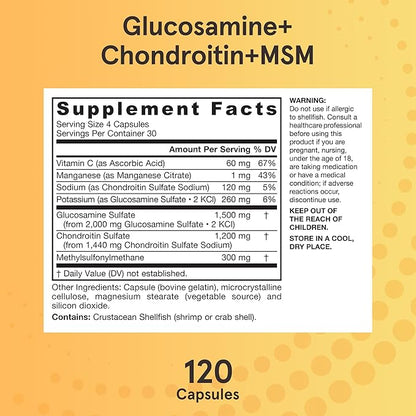 Jarrow Formulas Glucosamine + Chondroitin + 30 Capsules, 120 Day