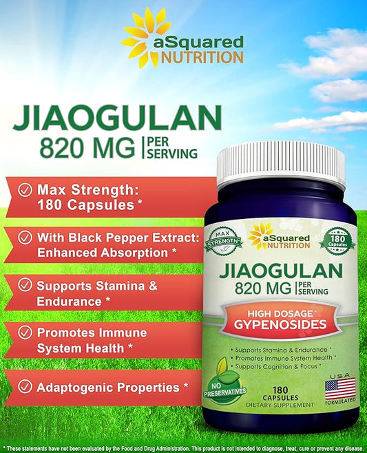 aSquared Nutrition Jiaogulan Supplement-180 Capsules 820mg