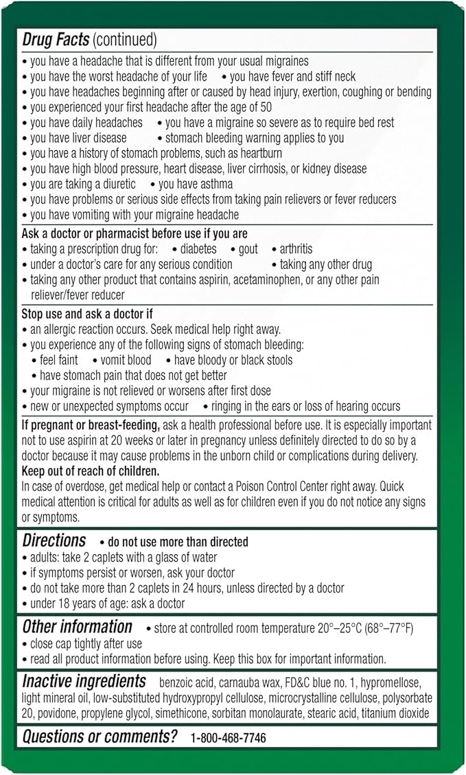 Excedrin Migraine Relief Caplets to Alleviate 200 Count