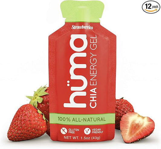 Huma Chia Energy Gel, Strawberries, 12 Gels - Premier Sports Nutrition for Endurance Exercise