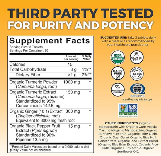 Organic Turmeric and Ginger Tablets, 90 Count